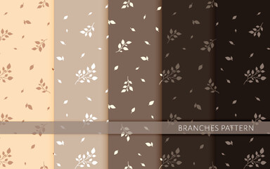 Green leaf branch twig seamless pattern stamp silhouette set. Floral coffee color botanical garden plant wrappinginterior design pastel print textile home decor cosmetic wallpaper cover web backdrop