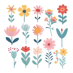 pattern of pastel flowers with isolated white background  set 11