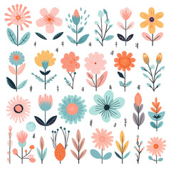pattern of pastel flowers with isolated white background  set 7