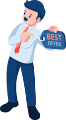 Isometric Businessman Promote Himself with Price Tag