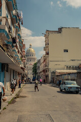 Life in the streets and historic districts of Havana in Cuba, Capitol