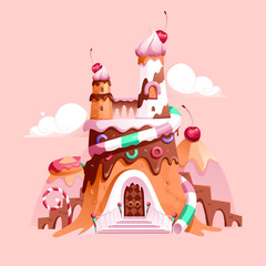Orange Cartoon Gingerbread Castle Illustration