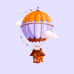 Fototapeta na wymiar Orange Purple Balloon House Illustration