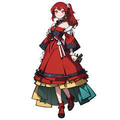 Cute happy anime girl in red - Generative AI