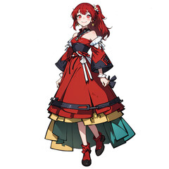 Obraz premium Cute happy anime girl in red - Generative AI