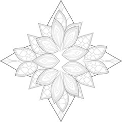 Doodle flowers in black and white pleasing for adults' coloring page. pleasing decorative flower of Coloring book page for adult Black outline and white background