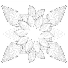 Doodle flowers in black and white pleasing for adults' coloring page. pleasing decorative flower of Coloring book page for adult Black outline and white background