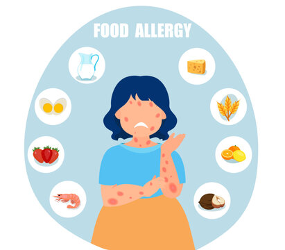 Vector of a child with skin rash, food allergy