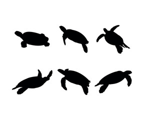 Collection of black silhouettes turtles