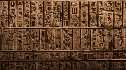 Fototapeta na wymiar Egyptian hieroglyphs carved on the stone - Generative AI