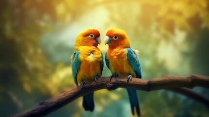 Fototapeta na wymiar A pair of romantic lovebirds on a branch. love concept. generative AI
