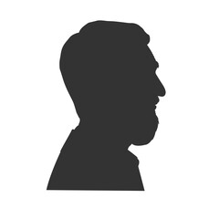 Silhouette of a man with a beard in profile. Black shape. Illustration on transparent background