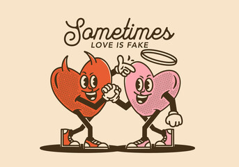 Vintage character design of two heart falling in love