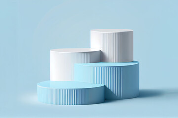 Blue background for product presentation with shadows and light. Empty podiums. AI Generated