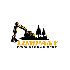 Excavator logo vector for construction company. Vehicle equipment template vector