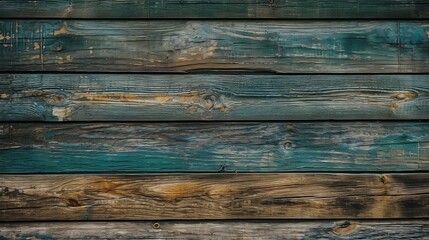 Fototapeta premium rough, scraped, aged wooden, siding, textured background, dark green, turquoise, horizontal stripes, pigeoncore, matte photo #1 generative ai
