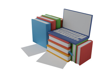 internet education concept laptop on book 3D rendering