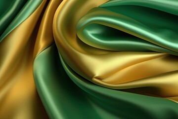 Satin texture green and gold fabric background, Generative AI