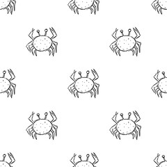 Seamless pattern with crabs. Doodle vector background with crab icons. Vintage crab pattern