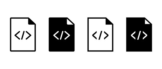 Source code vector icon. Outline file coding script sign. Programming development illustration