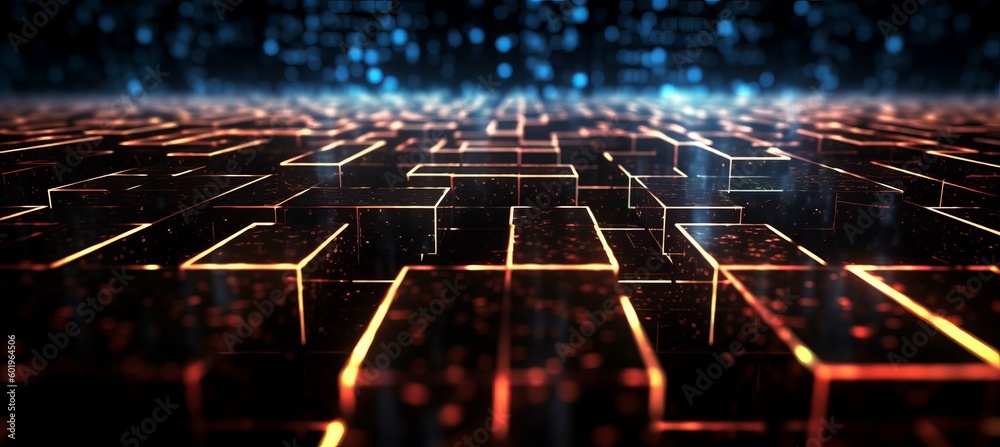 Poster Blockchain network connect data structure technology background. Generative AI technology.