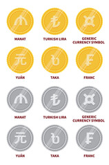 Set of vector currency icons and symbols