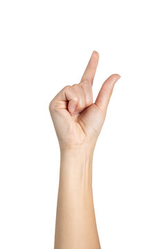 Woman hand is gesturing and measuring invisible item isolated on white background, with clipping path. Full Depth of field.  PNG