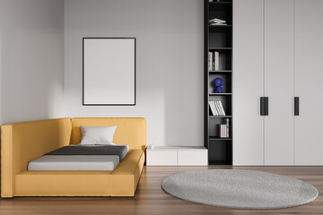 White child bedroom with bed and poster