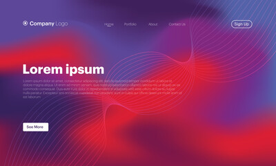Abstract line art vector background website Landing Page. Template for websites. Wave with lines created using blend tool. Abstract gradient background with a coloured dynamic waves.