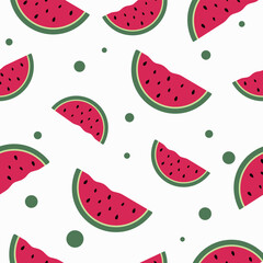 Seamless pattern with watermelon slices, flat vector illustration