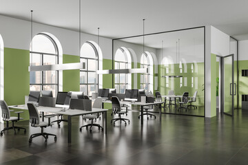 Green open space office and meeting room interior