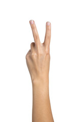 Woman hand counting isolated on white background, with clipping path.  Five fingers. Full Depth of field. Focus stacking. PNG