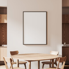 Beige living room interior with seats, round table and mockup frame © ImageFlow