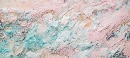 Abstract liquid marble texture background. Soft pastel tropical colors. Generative AI technology.