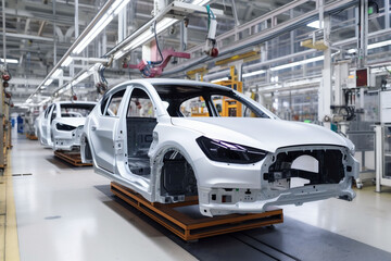 Naklejka premium factory assembly machine transportation car technology automotive automobile industry industrial. Generative AI.