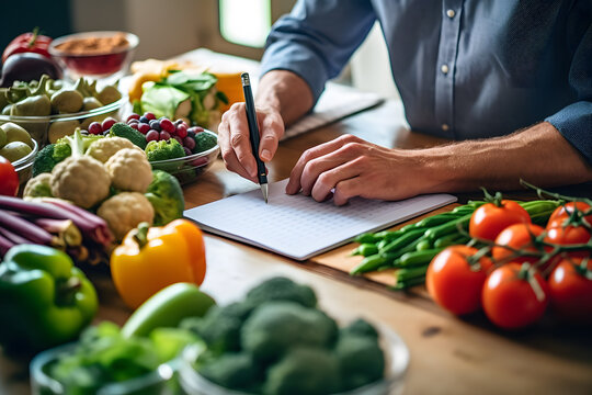 person choosing healthy food options and preparing list of products ai generated art