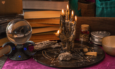 Untraditional method of mental healing. Altar, magical rite for plucking negative energy, cleaning aura, wicca concept	