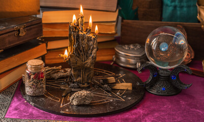 Untraditional method of mental healing. Altar, magical rite for plucking negative energy, cleaning aura, wicca concept	