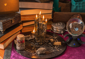 Untraditional method of mental healing. Altar, magical rite for plucking negative energy, cleaning aura, wicca concept	