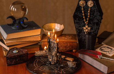Untraditional method of mental healing. Altar, magical rite for plucking negative energy, cleaning aura, wicca concept	