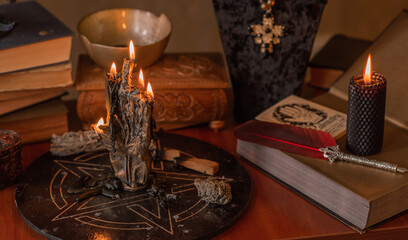 Untraditional method of mental healing. Altar, magical rite for plucking negative energy, cleaning aura, wicca concept	