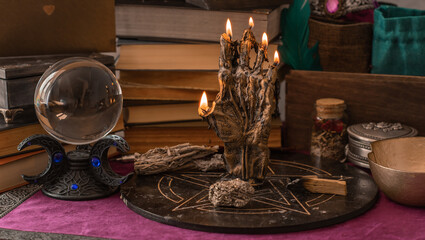 Untraditional method of mental healing. Altar, magical rite for plucking negative energy, cleaning aura, wicca concept	