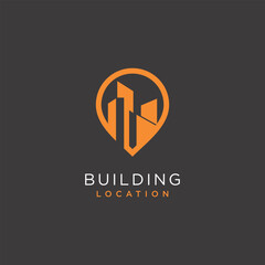 Building logo vector design illustration with modern pin concept