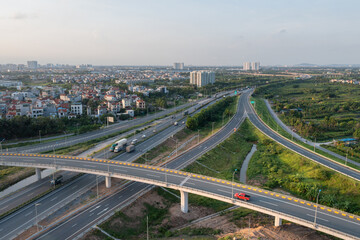 Fototapeta na wymiar Aerial view of Hanoi - Haiphong highway 5B in Long Bien