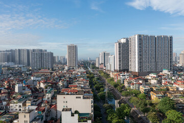 Aerial view of Hanoi cityscape at Kim Nguu street, Hai Ba Trung in 2021