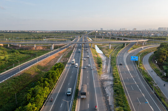 Aerial view of Hanoi - Haiphong highway 5B in Long Bien