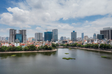 Fototapeta premium Aerial view of Hanoi cityscape at Hoang Cau street, Cau Giay in 2021