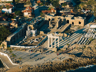 Apollo Temple in Side Ancient City Aerial Drone Photo, Antalya, Turkey