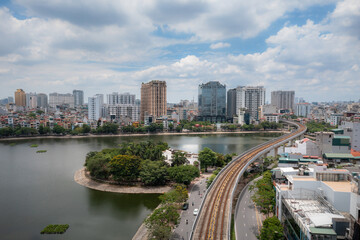 Fototapeta na wymiar Aerial view of Hanoi cityscape at Hoang Cau street, Cau Giay in 2021