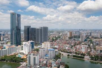 Fototapeta na wymiar Aerial view of Hanoi cityscape at La Thanh street, Ba Dinh in 2021